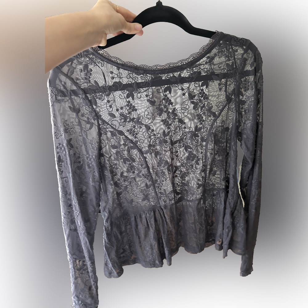 NWT H&M Grey Lace Transparent Top in Size Small